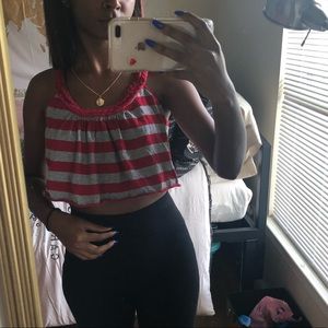 Red and gray striped crop top